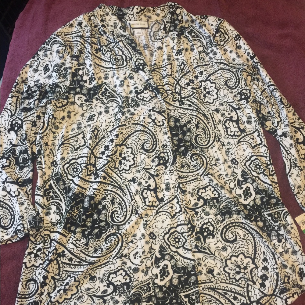 Charter Club Black Paisley Print Top Size L New With Tags